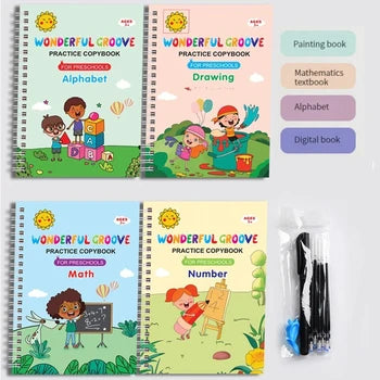 4 Pcs Magic Practice Copybook for Kids, Children's Magic Copybooks,  Handwriting English Practice Book Reusable Magical Practice Copy Books with  Pen